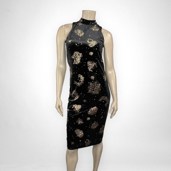 ECOTE Medium Zodiac Velvet Mock-Neck Midi Dress Sleeveless - Picture 1 of 9